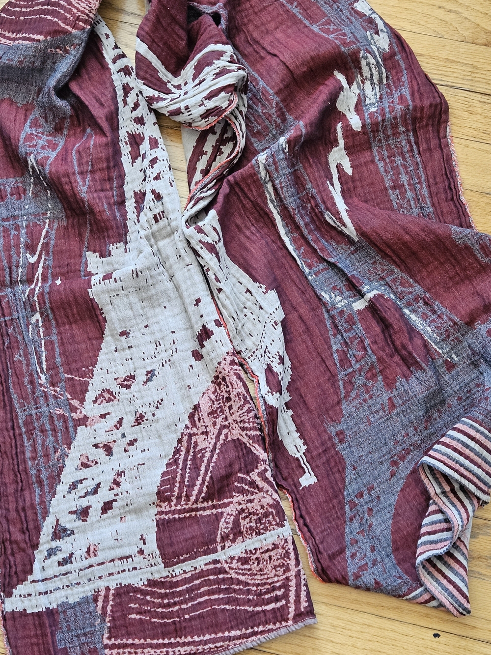 Eiffel Tower Print Burgundy Scarf - Picture 7 of 12